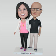Man in black T-shirt and his wife in white coat custom bobbleheads