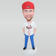 Man in white shirt matching with a red cap custom bobbleheads