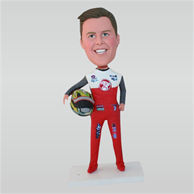 Male racing driver in red racing suit custom bobbleheads