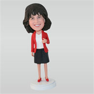 Woman in red coat matching with black dress custom bobbleheads