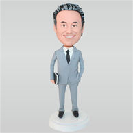 Business man in grey suit holding a notebook custom bobbleheads