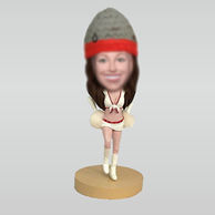 Red and White Cheerleader Uniform Bobblehead with Hat