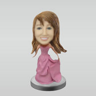 Personalized pink dress girl bobbleheads