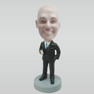 Personalized custom black suit bobble heads