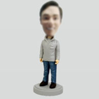 Personalized custom gray coat bobble heads