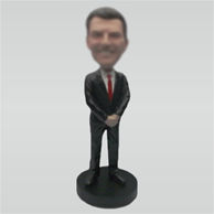 Custom bobblehead of black suit man