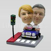 Stylish Couple in Blue Car Bobbleheads-11900