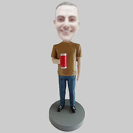 Custom casual man hold cup bobbleheads
