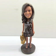 Personalized custom female with dog bobbleheads