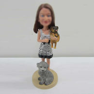 Personalized custom girl with pets bobbleheads