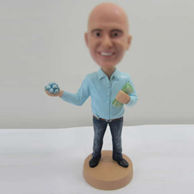 Personalized custom blue shirt bobbleheads