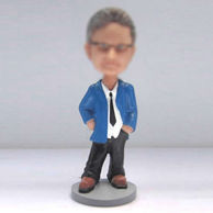 Personalized custom blue suit bobbleheads