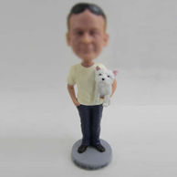 Personalized custom Dad and cat bobbleheads