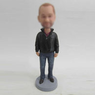 Personalized custom black coat bobble heads