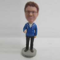 Personalized custom blue coat man bobbleheads