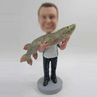 Personalized custom man with big fish bobble heads