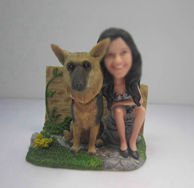 Personalized custom female with dog bobble heads