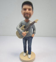 Personalized custom man with guitar bobble head