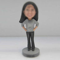 Personalized custom gray coat female bobbleheads