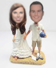 Personalized custom beach wedding cake bobble heads