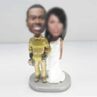 Personalized custom Fireman wedding cake bobbleheads