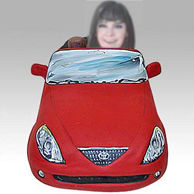 Personalized custom woman and red car bobbleheads