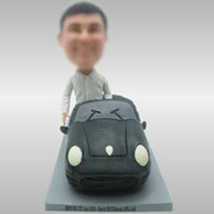 Personalized custom man and black car bobbleheads