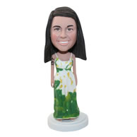 Custom summer long skirt beauty with long hair bobbleheads