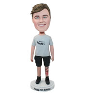 Custom birthday gift boy bobbleheads in vans t-shirt with tattoo