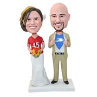 Custom made couple bobbleheads with jerseys