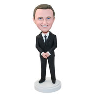 Personalized custom man in a black suit bobblehead