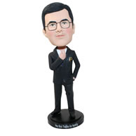 Customized man with glasses in black suit bobblehead