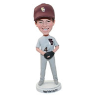 Personalized custom baseball player wearing hat bobbleheads