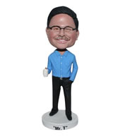 Custom blue shirt office man bobbleheads