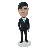 Personalized handsome office man in black suit bobbleheads