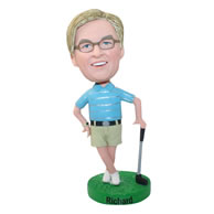 Personalized golf man in shorts and polo shirt bobbleheads