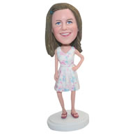 Custom woman in summer style dress bobbleheads