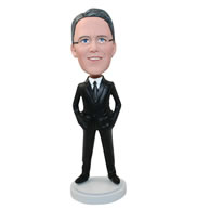 Personalized custom businessman in a black suit bobbleheads
