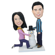 Personalized custom lovers  bobbleheads with a snowman