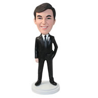 Personalized custom businessman in a black suit bobbleheads