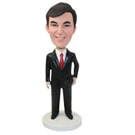 Personalized custom man in a black suit bobbleheads
