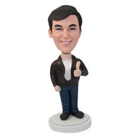 Personalized custom man in a leather jacket bobbleheads