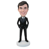 Personalized custom businessman in a black suit bobbleheads