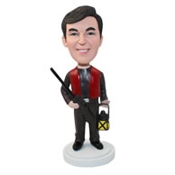 Personalized hunter with a gun and a oil lamp bobbleheads