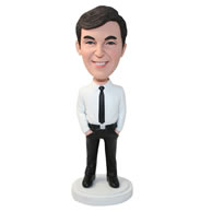 Personalized custom man in a shirt and tie bobbleheads