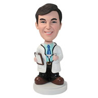 Custom doctor with medical record and stethoscope bobbleheads