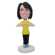Personalized custom woman in yellow T-shirt bobbleheads