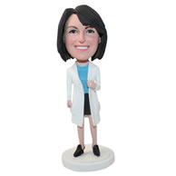 Personalized custom woman in white coat bobbleheads