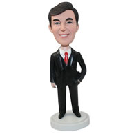 Personalized custom businessman in black suit bobbleheads