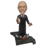 Personalized judge in black robe with a book of law and gavel bobblehead